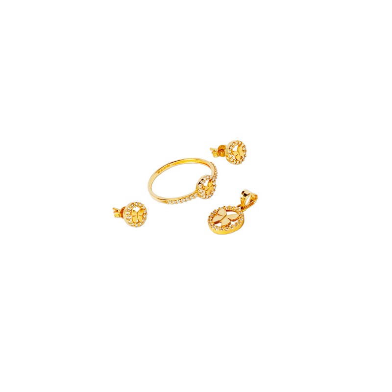 JUEGO ORO 10K ARE/ANI/DIJE MARIPOSA C/P FLZ AMA MEX.