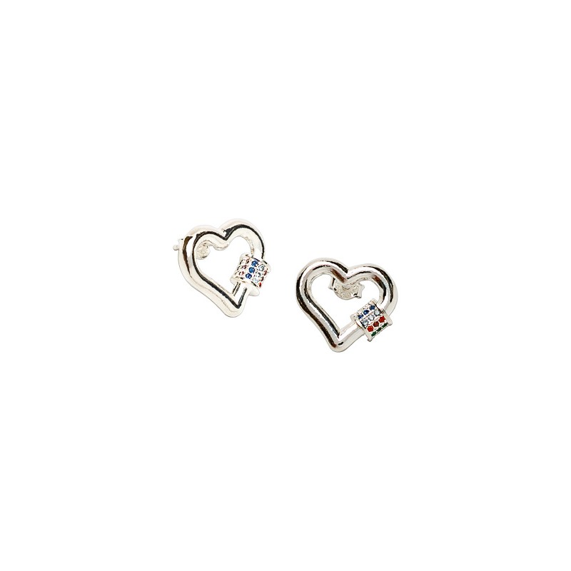 ARETES PLATA .925 CORAZON C/P COLOR TUR MEX.