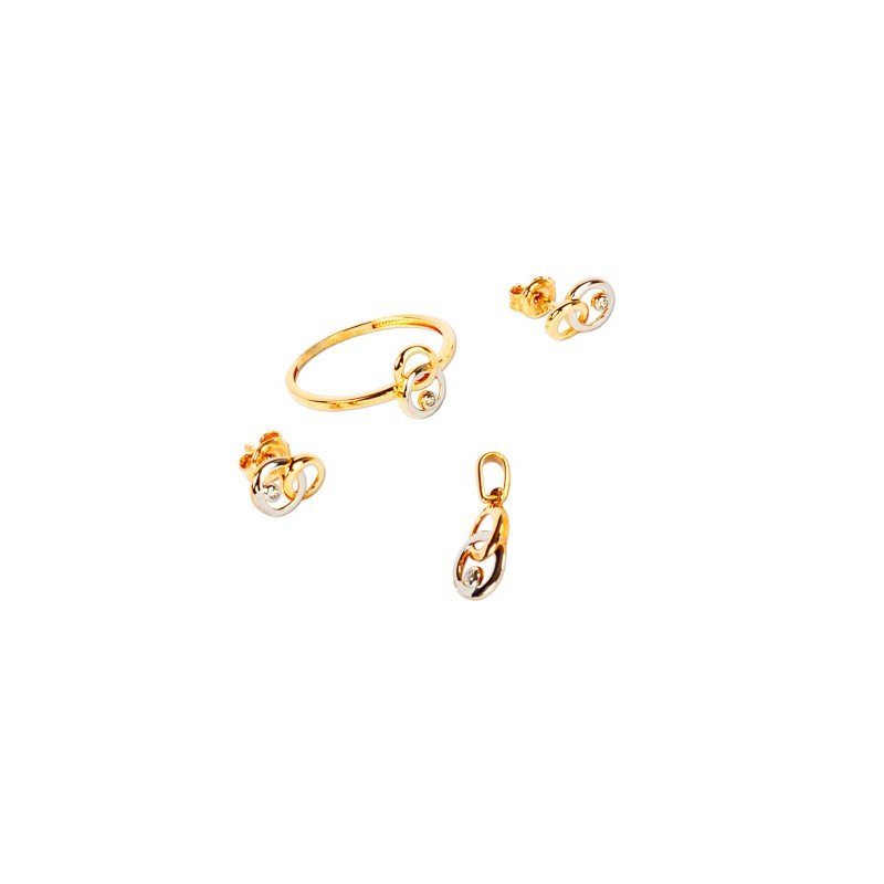 JUEGO ORO 10K ARE/ANI/DIJE 2 CIRCULOS C/P FLZ COMB MEX.