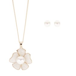 JUEGO CHAPA DE ORO ARE/GARG FLOR C/PERLA J15 MEX.