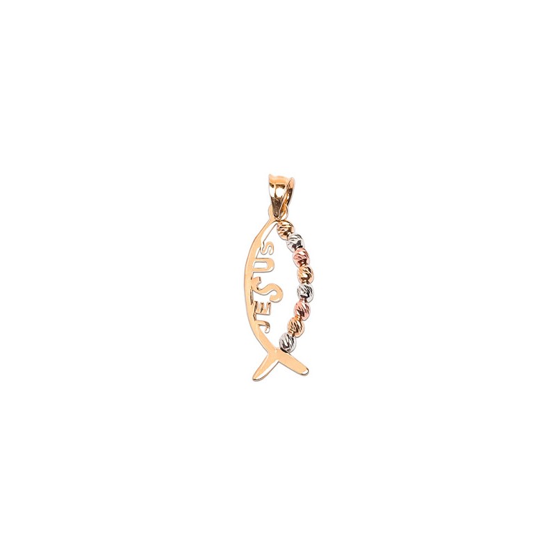 DIJE ORO 10K PEZ JESUS C/BOLAS FLZ FLOR MEX.