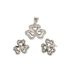 JUEGO PLATA .925 ARE/DIJE TREBOL TUR MEX.