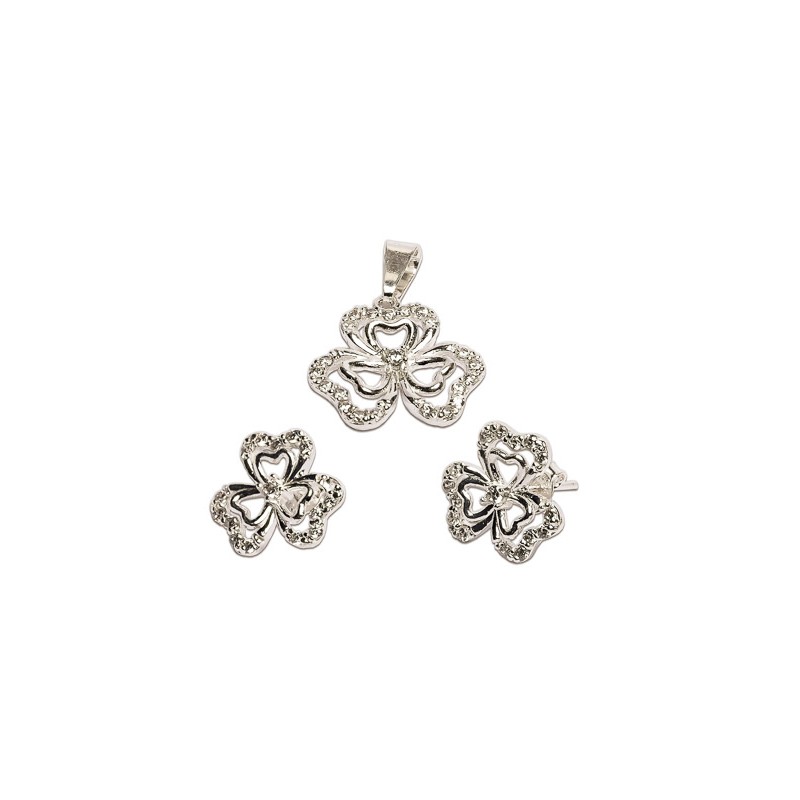 JUEGO PLATA .925 ARE/DIJE TREBOL TUR MEX.