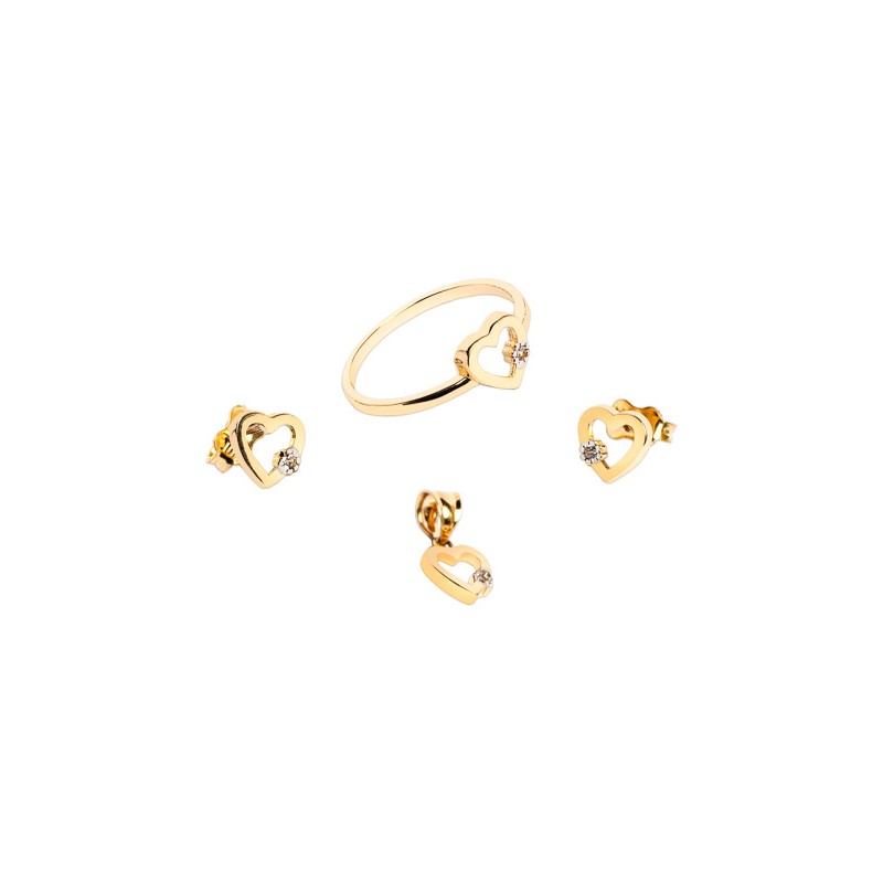 JUEGO ORO 10K ARE/ANI/DIJE CRZN C/P FLZ AMA MEX.