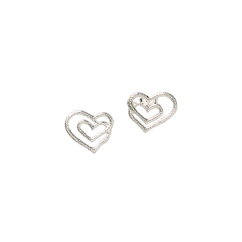 ARETES PLATA .925 CORAZON DOBLE VAC MEX.