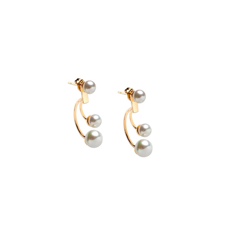 ARETES CHAPA DE ORO PERLA TRIPLE DESMONTABLE AP02 MEX.