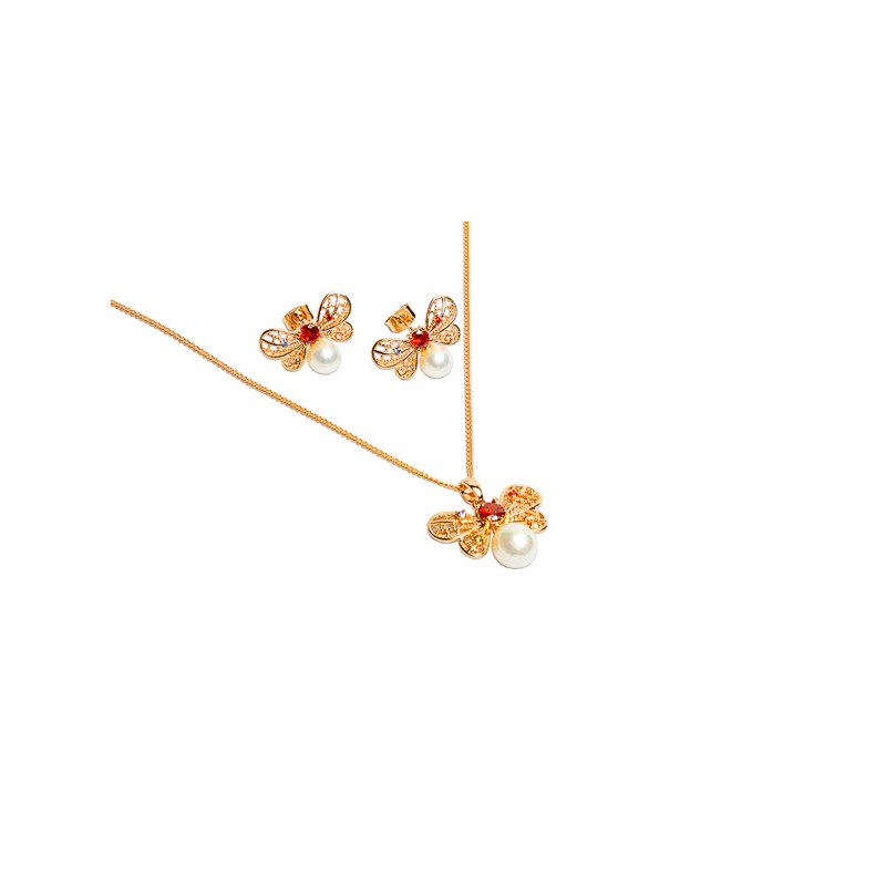 JUEGO CHAPA DE ORO ARE/GARG ABEJA C/PERLA J15 MEX.