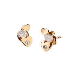 ARETES ORO 10K 3 MINI CORAZON FLZ COMB MEX.