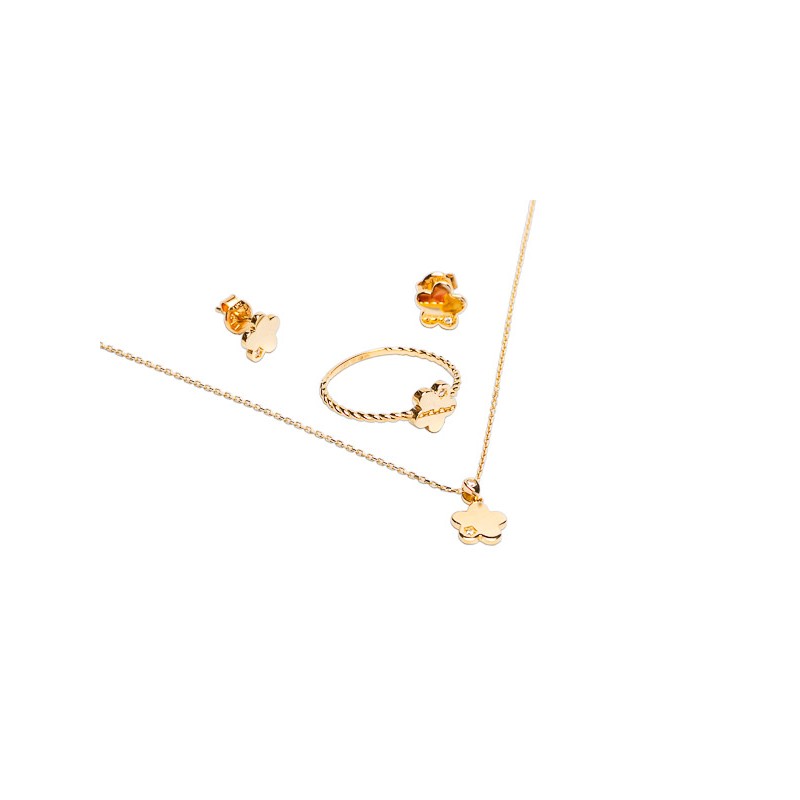 JUEGO ORO 10K ARE/ANI/GARG FLOR C/P FLZ MEX.