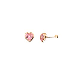 BROQUEL ORO 10K BISEL CORAZON 6X6 ROSA MEX.