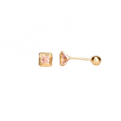 BROQUEL ORO 10K BISEL CUADRO 3X3 DIAM ROSA MEX.