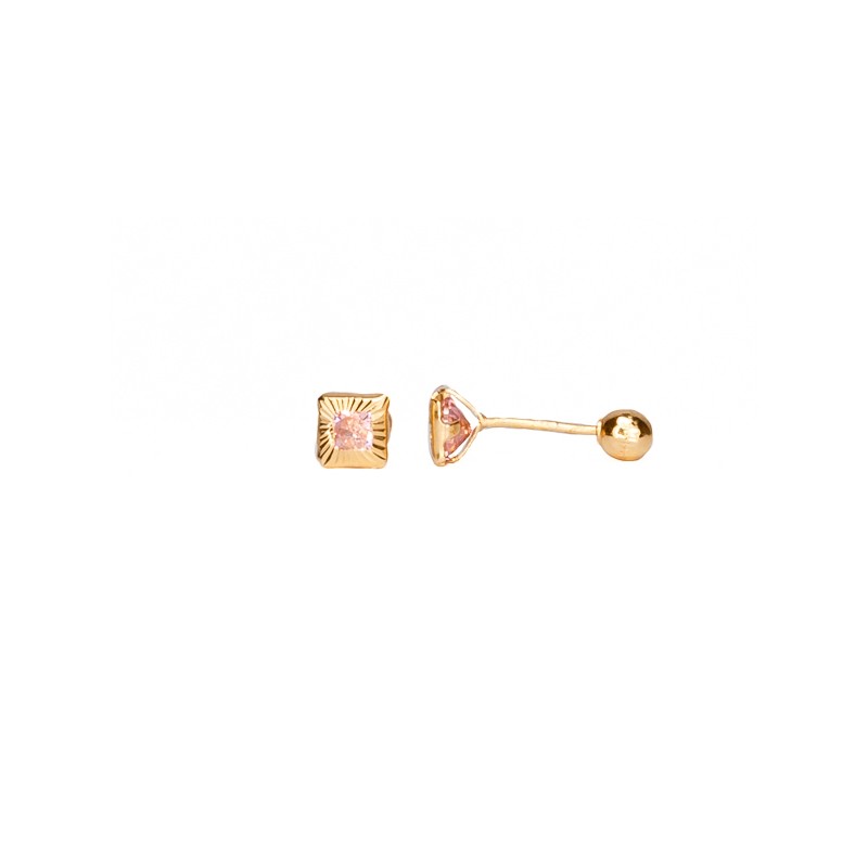 BROQUEL ORO 10K BISEL CUADRO 3X3 DIAM ROSA MEX.